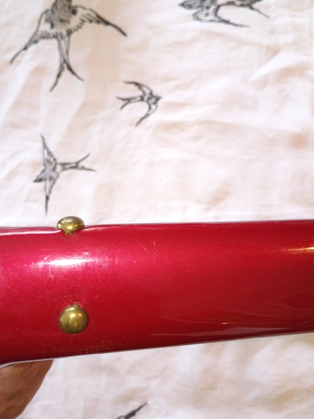 Glossy Red Patent Handle Clutch with Gold-Tone Hardware - Picture 7 of 14